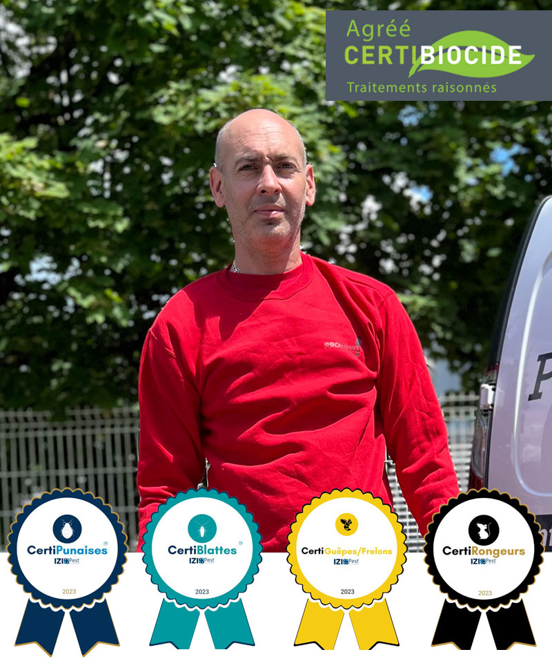 Sébastien<br />Technicien hautement qualifié Certification Biocide, Punaises, Blattes, Guêpes/Frelons & Rongeurs